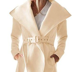 SAUKOLE Women's Winter Wool Trench Coat Wrap Large Collar High Low Party Jacket